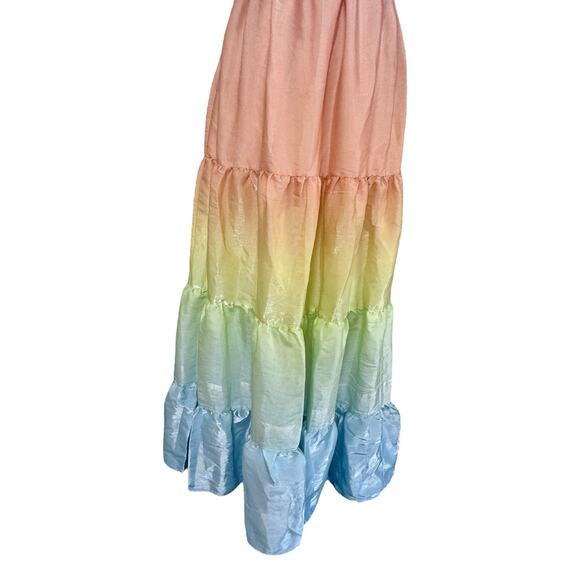 YUMI KIM Sullivan Tiered Maxi Dress Rainbow Ombré Dreamy Shiny Satin Sz M NEW - Picture 5 of 11